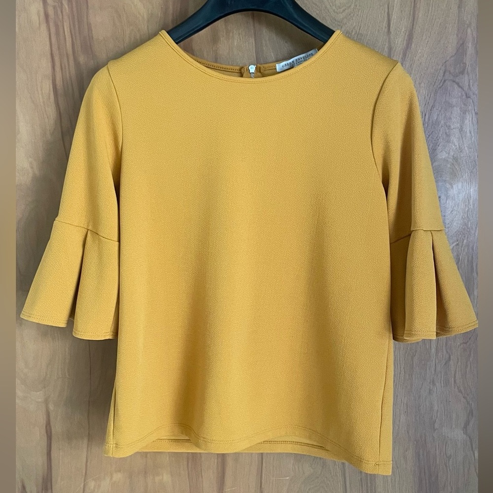 Green Envelope Mustard Bell Sleeve Blouse